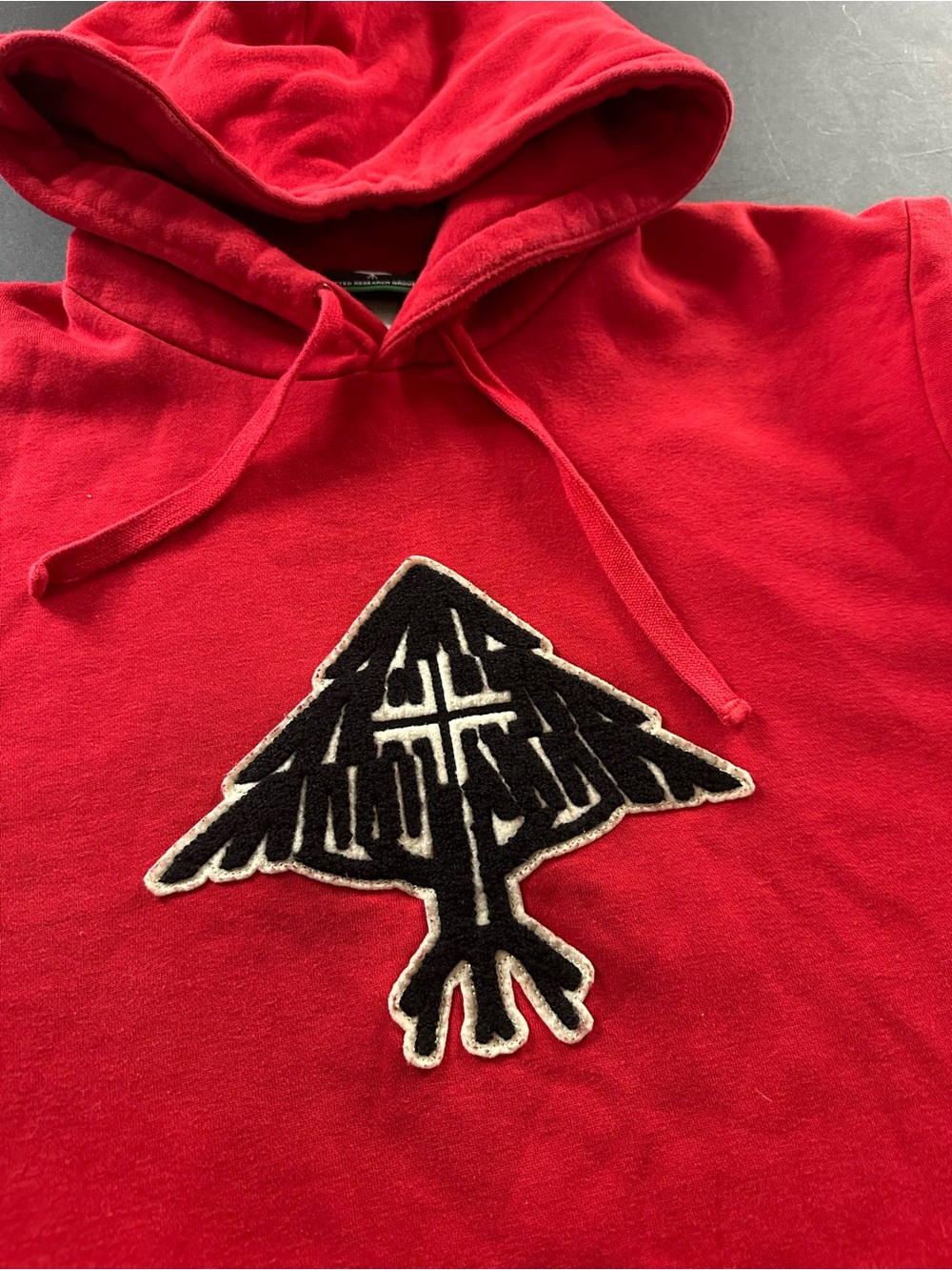 LRG Mens Red Hoodie with Black Patch Graphic